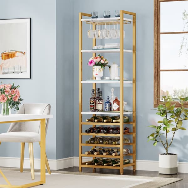 Tribesigns Wine Rack with Glass Holder - 9 kerroksinen viiniteline 20 pullolle - Pulloteline - Pystyteline - Industrial - 45 x 35 x 180 cm
