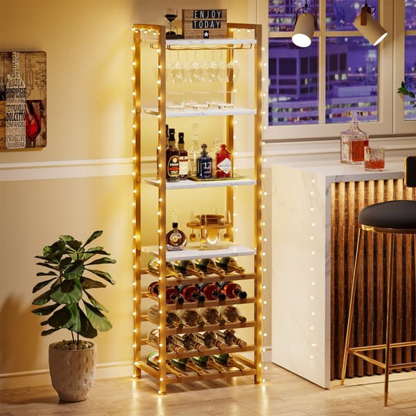 Tribesigns Wine Rack with Glass Holder - 9 kerroksinen viiniteline 20 pullolle - Pulloteline - Pystyteline - Industrial - 45 x 35 x 180 cm