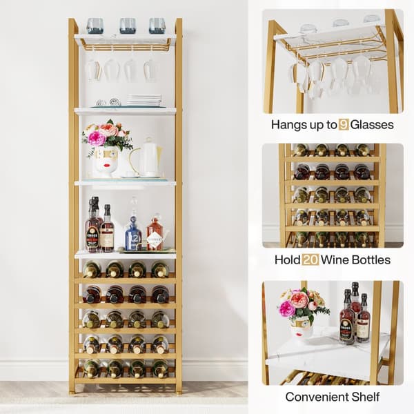 Tribesigns Wine Rack with Glass Holder - 9 kerroksinen viiniteline 20 pullolle - Pulloteline - Pystyteline - Industrial - 45 x 35 x 180 cm