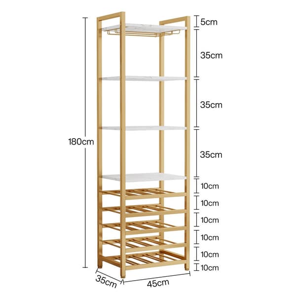 Tribesigns Wine Rack with Glass Holder - 9 kerroksinen viiniteline 20 pullolle - Pulloteline - Pystyteline - Industrial - 45 x 35 x 180 cm