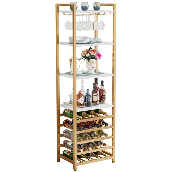 Tribesigns Wine Rack with Glass Holder - 9 kerroksinen viiniteline 20 pullolle - Pulloteline - Pystyteline - Industrial - 45 x 35 x 180 cm