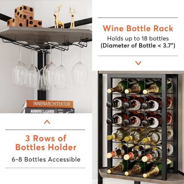 Tribesigns Wine Rack with Glass Holder - 4-tasoinen kulmaviiniteline 18 pullolle - Pulloteline - Industrial - 40 x 40 x 160 cm