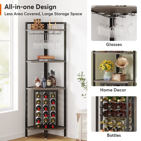 Tribesigns Wine Rack with Glass Holder - 4-tasoinen kulmaviiniteline 18 pullolle - Pulloteline - Industrial - 40 x 40 x 160 cm