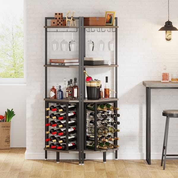 Tribesigns Wine Rack with Glass Holder - 4-tasoinen kulmaviiniteline 18 pullolle - Pulloteline - Industrial - 40 x 40 x 160 cm
