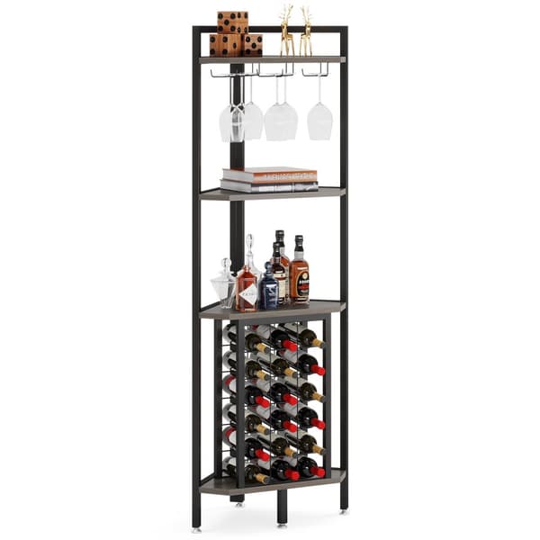 Tribesigns Wine Rack with Glass Holder - 4-tasoinen kulmaviiniteline 18 pullolle - Pulloteline - Industrial - 40 x 40 x 160 cm