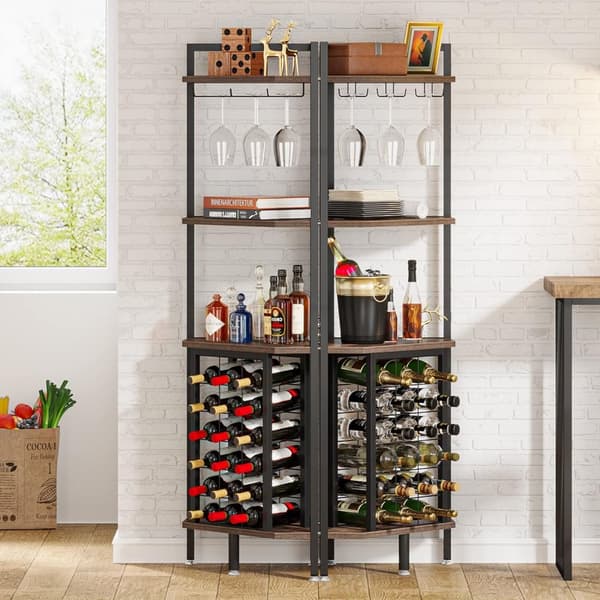 Tribesigns Wine Rack with Glass Holder - 4-tasoinen kulmaviiniteline 18 pullolle - Pulloteline - Industrial - 40 x 40 x 160 cm