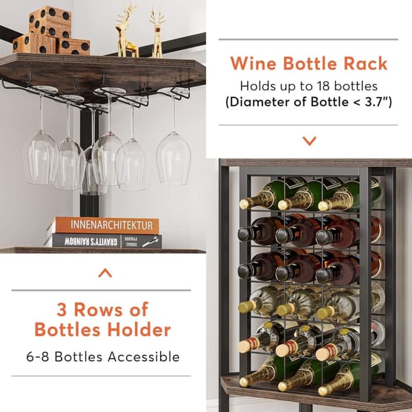 Tribesigns Wine Rack with Glass Holder - 4-tasoinen kulmaviiniteline 18 pullolle - Pulloteline - Industrial - 40 x 40 x 160 cm