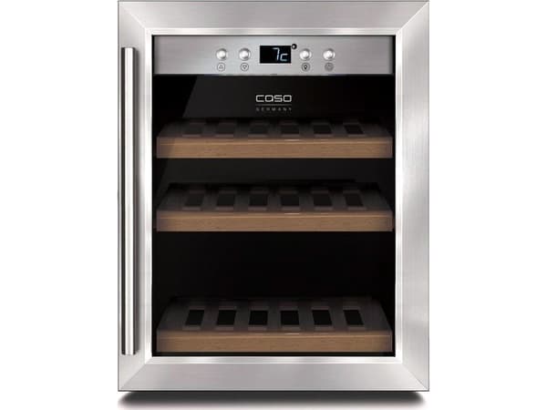 Caso WineSafe 12 Classic, Frittstående, 12 flasker, G, Innebygd lys, Rustfritt stål