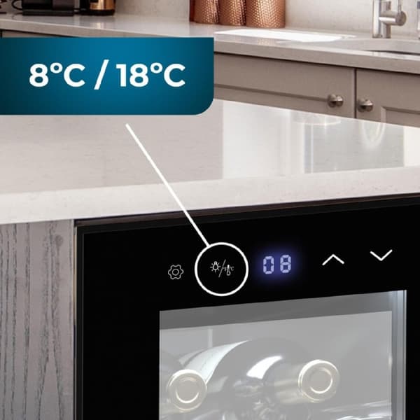 Cecotec 8-bottle temperature-control winery with high-performance thermoelectric cooling system. Adjustable temperature and interior LED light.
