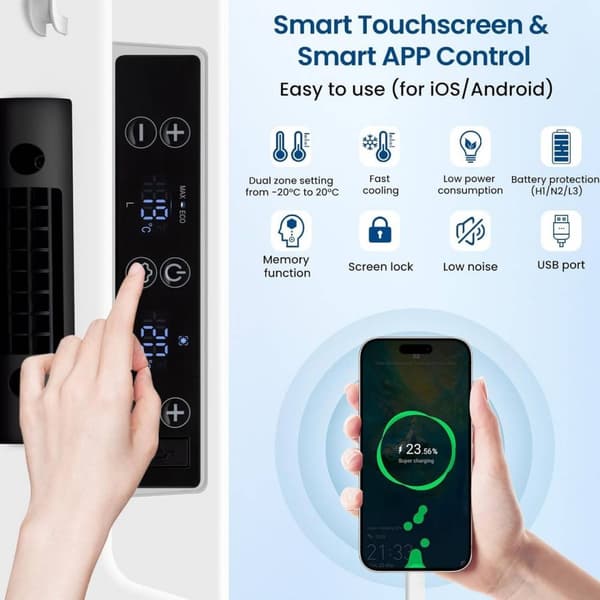 Rootz Kompressor Køleboks - Bærbart Køleskab - Campingkøleskab - 30/40/50 L Kapacitet - Dual Zone - Batteribeskyttelse - 2 Zoner - APP kontrol - Eco/M