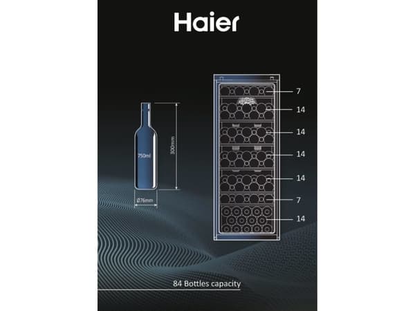 Haier Wine Bank 50 Serie 5 HWS84GA, Kompressori viininjäähdytin, Vapaasti seisova, 84 pullo(a), G, Musta, Musta