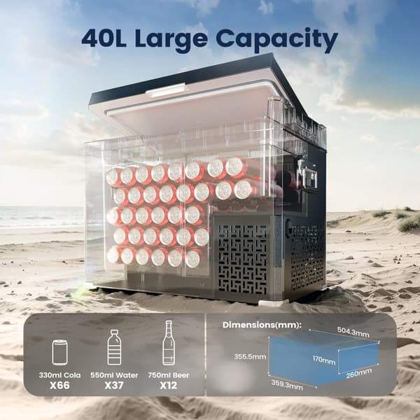 KROAK 40-liters elektrisk kylbox kompressor frysbox ner till -20 klass, bil camping kylskåp, 12V / 24V 100-240V