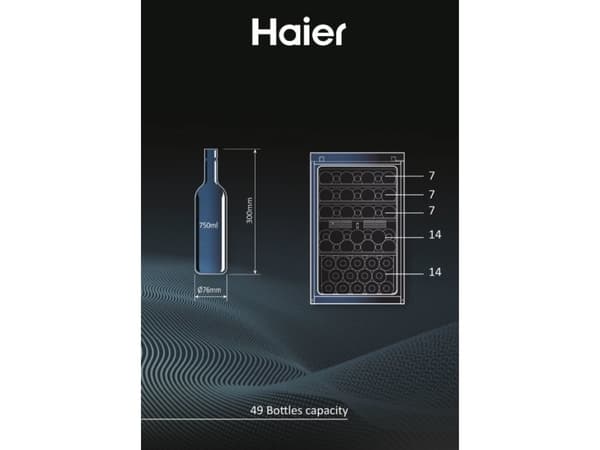 Haier Wine Bank 50 Serie 5 HWS49GAE, Kompressori viininjäähdytin, Vapaasti seisova, 49 pullo(a), F, Musta, Musta
