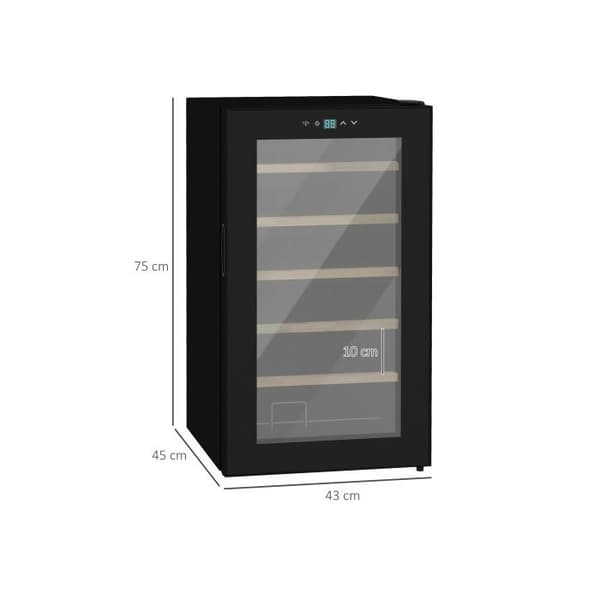 HOMCOM Vin Kyl för liten salong för 24 flaskor, temperaturjustering från 5 till 20° C, LED-belysning, svart, 43 x 45 x 75 cm