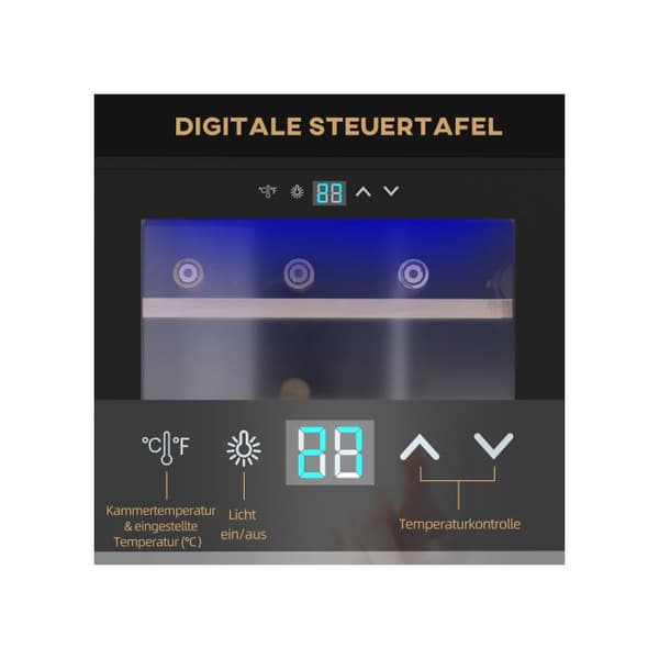 HOMCOM Vin Kyl för liten salong för 24 flaskor, temperaturjustering från 5 till 20° C, LED-belysning, svart, 43 x 45 x 75 cm