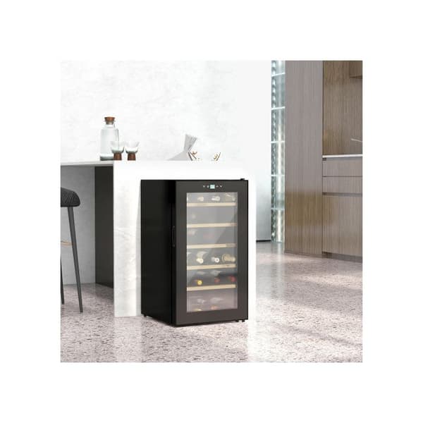 HOMCOM Vin Kyl för liten salong för 24 flaskor, temperaturjustering från 5 till 20° C, LED-belysning, svart, 43 x 45 x 75 cm