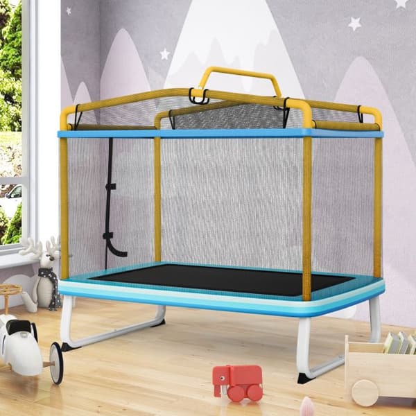 Børne trampolin med sikkerhedsnet og vandret stang, 190x124x172 cm, Gul