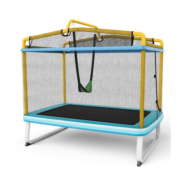 Børne trampolin med sikkerhedsnet og vandret stang, 190x124x172 cm, Gul