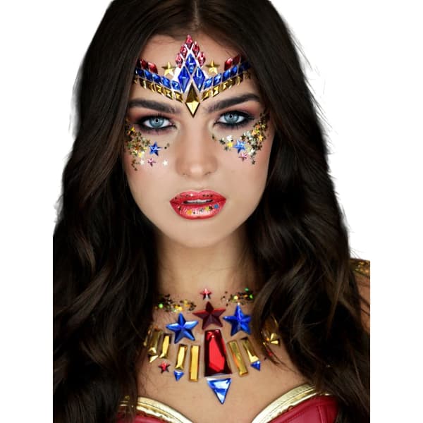 Wonder Woman Stick-on Jewels Blue/Red/Gold One Size