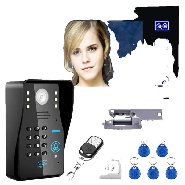 Video Dørtelefon Intercom System Kit, Touch Key, Elektrisk Strike Lås