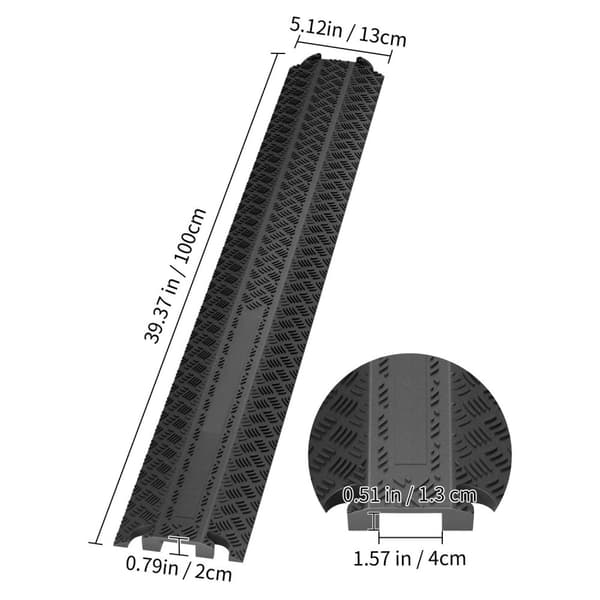 1st 2000 lbs/axel lastbärande drop-over kabelskyddsramp för inomhus och utomhus, halkfri strukturerad yta, lätt att installera
