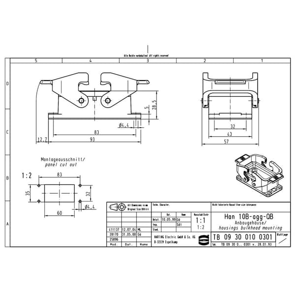 Monteringshölje Han® 10B-agg-QB 09300100301 Harting 1 st