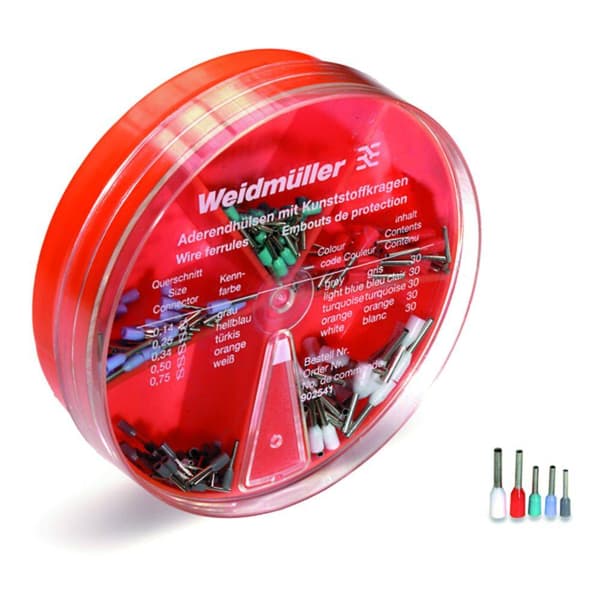 Weidmüller 9025410000 Ändhylsa sortiment 0.14 mm², 0.25 mm², 0.34 mm², 0.5 mm², 0.75 mm² Delisolerad Grå, Ljusblå, Turk