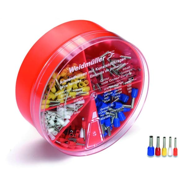 Weidmüller 9025900000 Ändhylsa sortiment 0.5 mm², 0.75 mm², 1 mm², 1.5 mm², 2.5 mm² Delisolerad Orange, Vit, Gul, Röd,