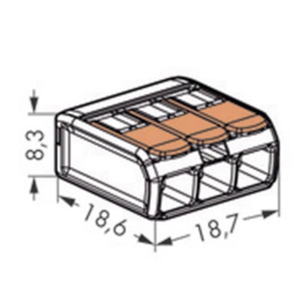 WAGO 221-413-50 221 Kopplingsklämma Flexibel: 0.14-4 mm² Styvhet: 0.2-4 mm² Antal poler: 3 50 st Transparent, Orange