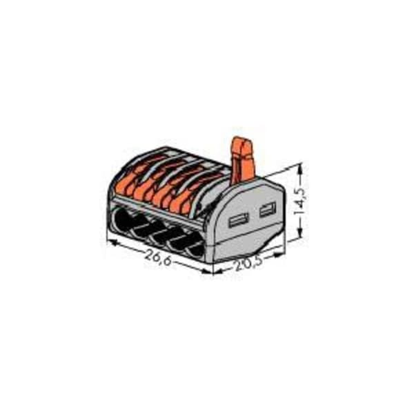 WAGO 222-415-40 222 Kopplingsklämma Flexibel: 0.08-4 mm² Styvhet: 0.08-2.5 mm² Antal poler: 5 40 st Grå, Orange