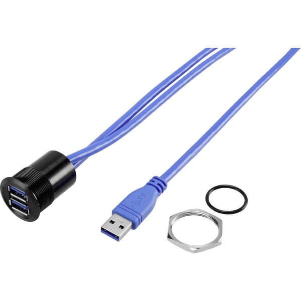 TRU COMPONENTS USB-22-BK USB A inbyggnadsuttag 3.0 2x USB 3.0-uttag A till 2x USB 3.0-kontakt A Innehåll: 1 st