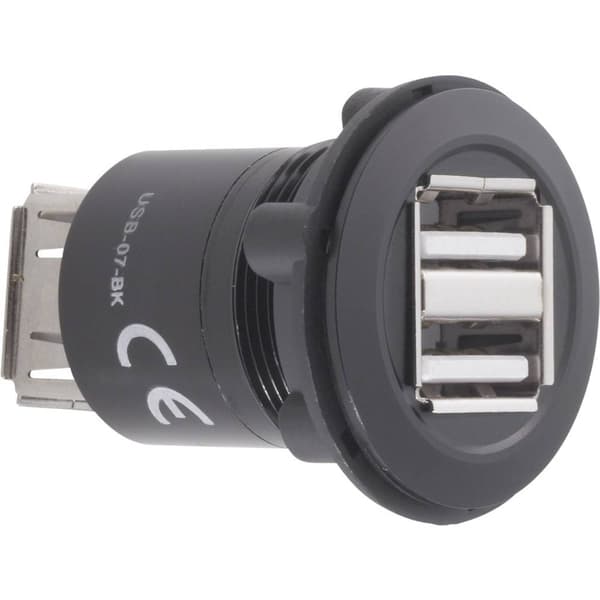 TRU COMPONENTS USB-07-BK USB dubbelinbyggda uttag Hona inbyggd, Adapter 2 x USB-uttag typ A med 2 x USB-uttag typ A Inn