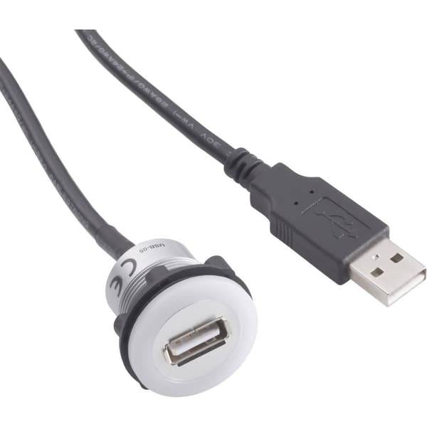 TRU COMPONENTS USB A Einbaubuchse 2,0 Svart 1 st USB A-uttag på 1 st USB A-kontakt med belysning och 1,50 m kabel Inneh