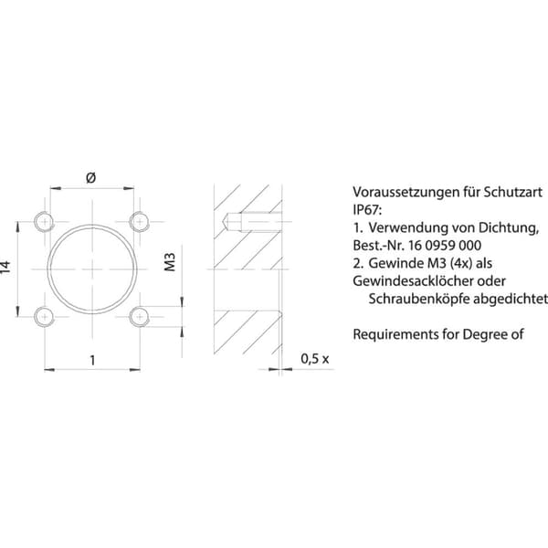 binder 09 0692 070 04 Litet runt anslutningsdon Flänsanslutning Totalt antal poler: 3 1 st