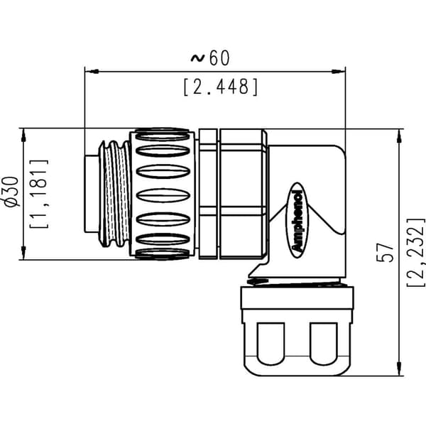 Amphenol C016 30K006 100 12 Rundkontakt Kontakt hane vinklad Totalt antal poler: 6 + PE Serie (rundkontakt): C016 1 st