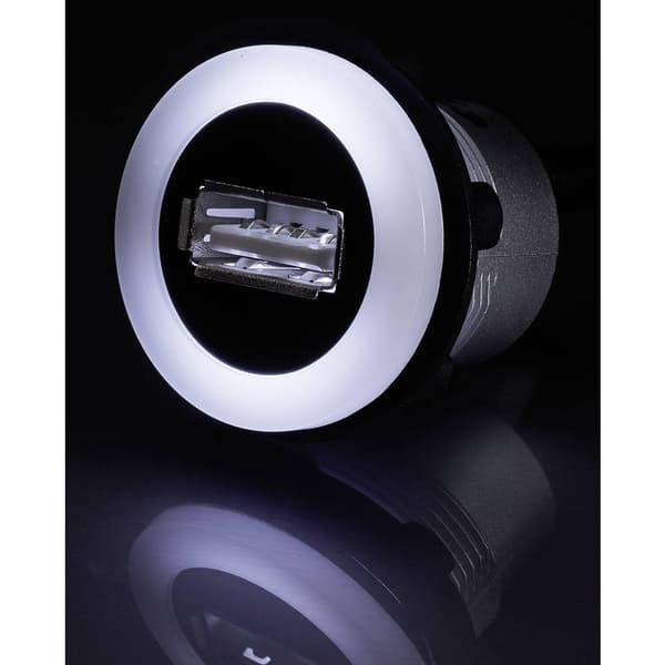 TRU COMPONENTS USB-05-BK USB-uttag för inbyggnad Hona inbyggd, Kontakt USB-uttag typ A, med belysning till USB-kontakt