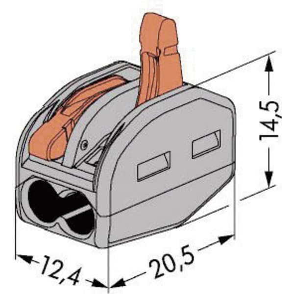 WAGO 222-412-50 222 Kopplingsklämma Flexibel: 0.08-4 mm² Styvhet: 0.08-2.5 mm² Antal poler: 2 50 st Grå, Orange