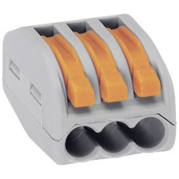 WAGO 222-413-50 222 Kopplingsklämma Flexibel: 0.08-4 mm² Styvhet: 0.08-2.5 mm² Antal poler: 3 50 st Grå, Orange