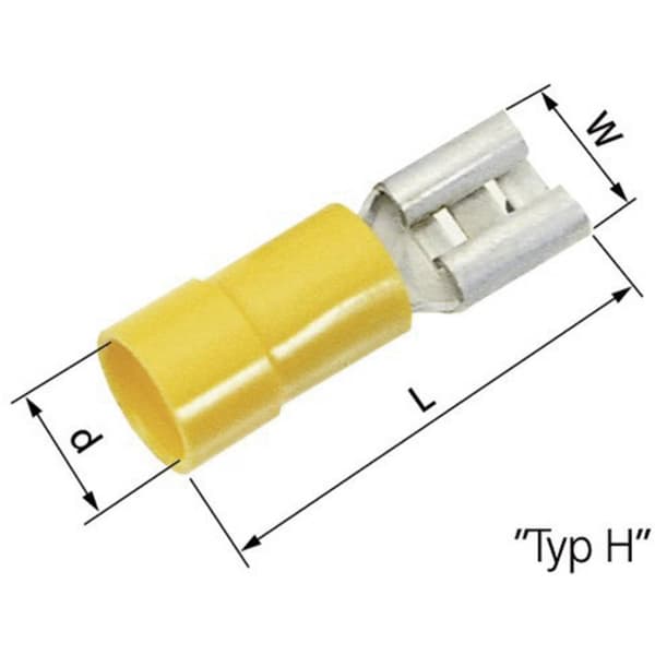 LAPP 63101110 Flatstifthylsa Anslutningsbredd: 6.3 mm Anslutningstjocklek: 0.8 mm 180 ° Delisolerad Gul 50 st