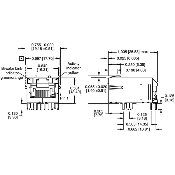 BEL Stewart Connectors MagJack 10/100Base-TX 5 överförare med LED:er 08B0-1X1T-03-F Hona inbyggd horinsontell 10/100Bas