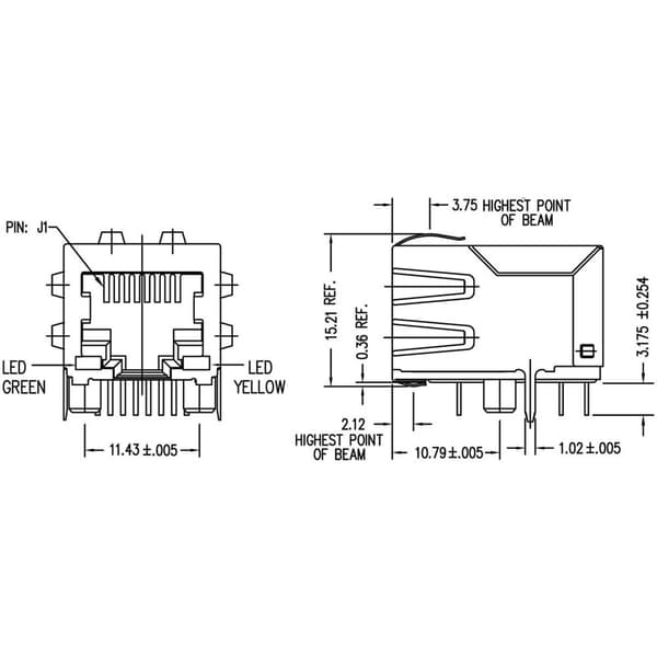 BEL Stewart Connectors MagJack Gigabit Ethernet 8 överförare med LED:er Tab down SI-61001-F Hona inbyggd horinsontell G