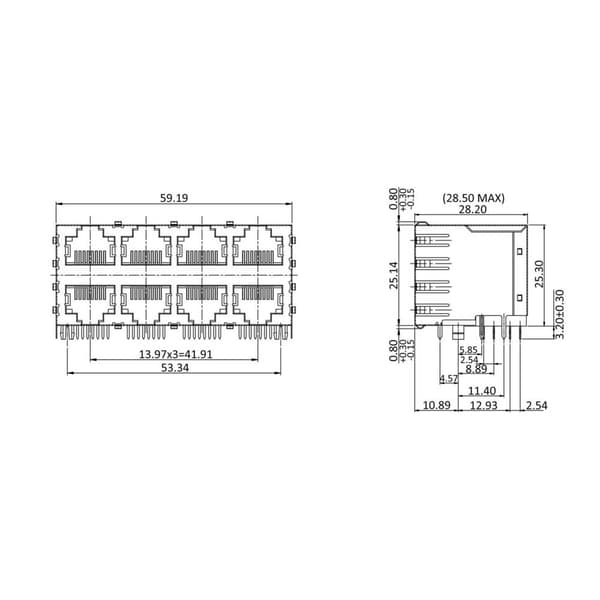 econ connect 3022S4 Dubbeldäckad MultiPort 8 x RJ45 3022S4 Hona inbyggd horinsontell Poler: 8 Antal poler (RJ) 8P8C Met