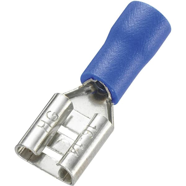 TRU COMPONENTS 745194 Flatstifthylsa Anslutningsbredd: 6.4 mm Anslutningstjocklek: 0.8 mm 180 ° Delisolerad Blå 100 st