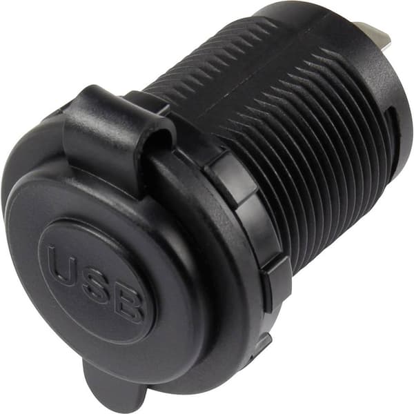 USB-dubbelinbyggnadskontakt med dammskyddslock Hona inbyggd vertikal 2-faldig, front rund Ø 36.8 mm, med blå belysning