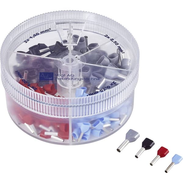 Vogt Verbindungstechnik 737023 Dubbla ändhylsor sortiment 0.75 mm², 1 mm², 1.5 mm², 2.5 mm² Delisolerad Vit, Gul, Röd,