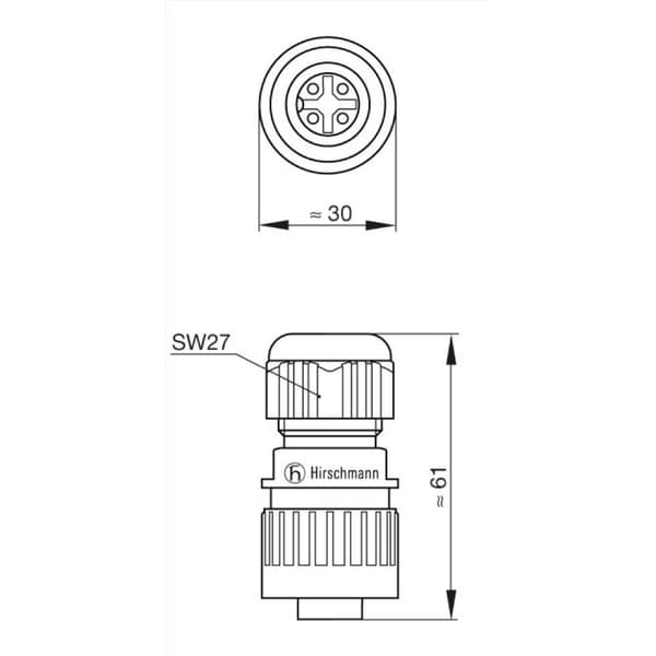 Hirschmann 934 125-100-1 Rundkontakt Koppling rak Totalt antal poler: 3 + PE Serie (rundkontakt): CA 1 st
