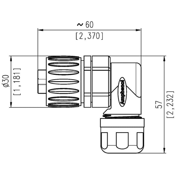 Amphenol C016 10F006 000 10 Rundkontakt Koppling vinklad Totalt antal poler: 6 + PE Serie (rundkontakt): C016 1 st