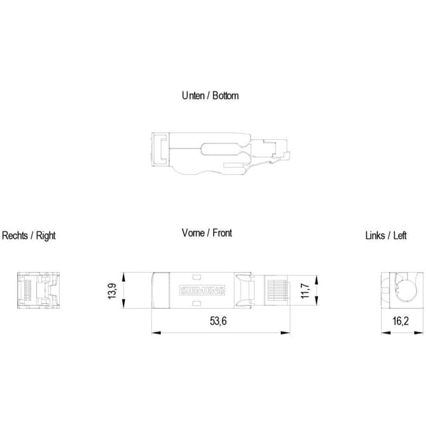 Siemens 6GK1901-1BB12-2AB0 IE FC RJ45 Plug 180 4x2, RJ45 kontaktdon, CAT6A, FC anslutningsteknik 6GK19011BB122AB0 Antal