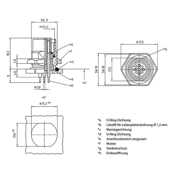 Lutronic 1230 Sensor/ställdon-kontaktdon M12 Hona inbyggd Antal poler (RJ): 8 1 st
