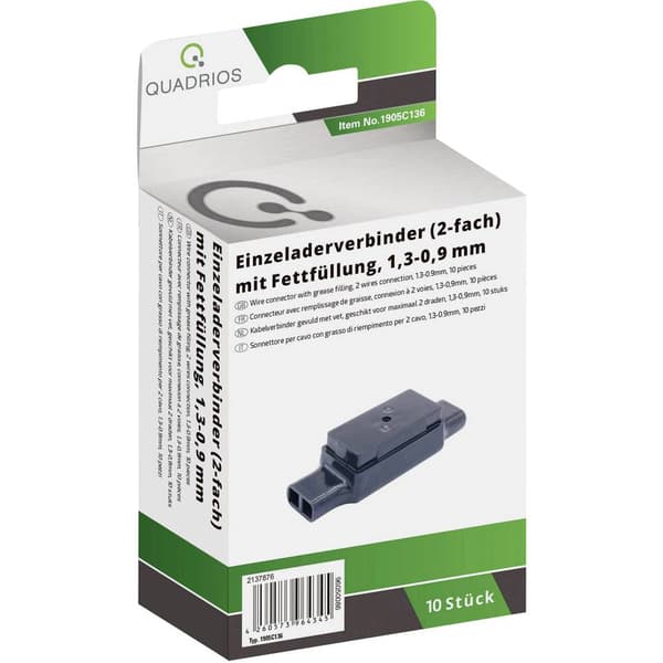 Quadrios 1905C136 En-kärnig kontakt Flexibel: 0.90-1.30 mm² Styvhet: 0.90-1.30 mm² Antal poler: 4 10 st Svart